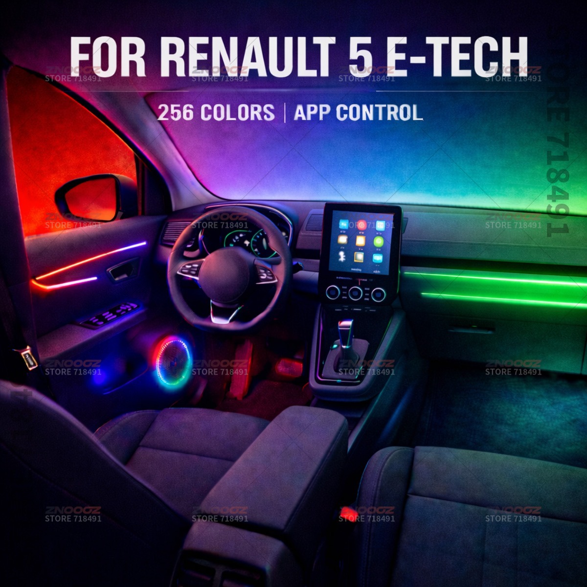 Tech Accessories Renault - 22w1 RGB Akrylowe Oświetlenie Wewnętrzne Samochodu,